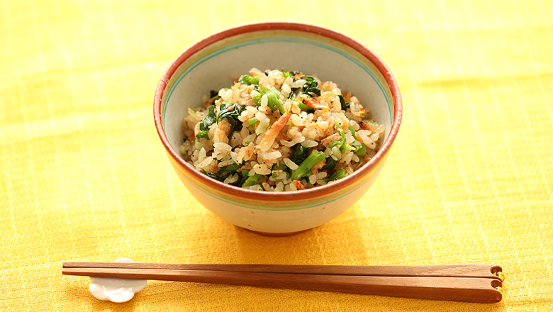 春の旬食材・菜の花と桜エビのオリーブオイル炊き込みごはん